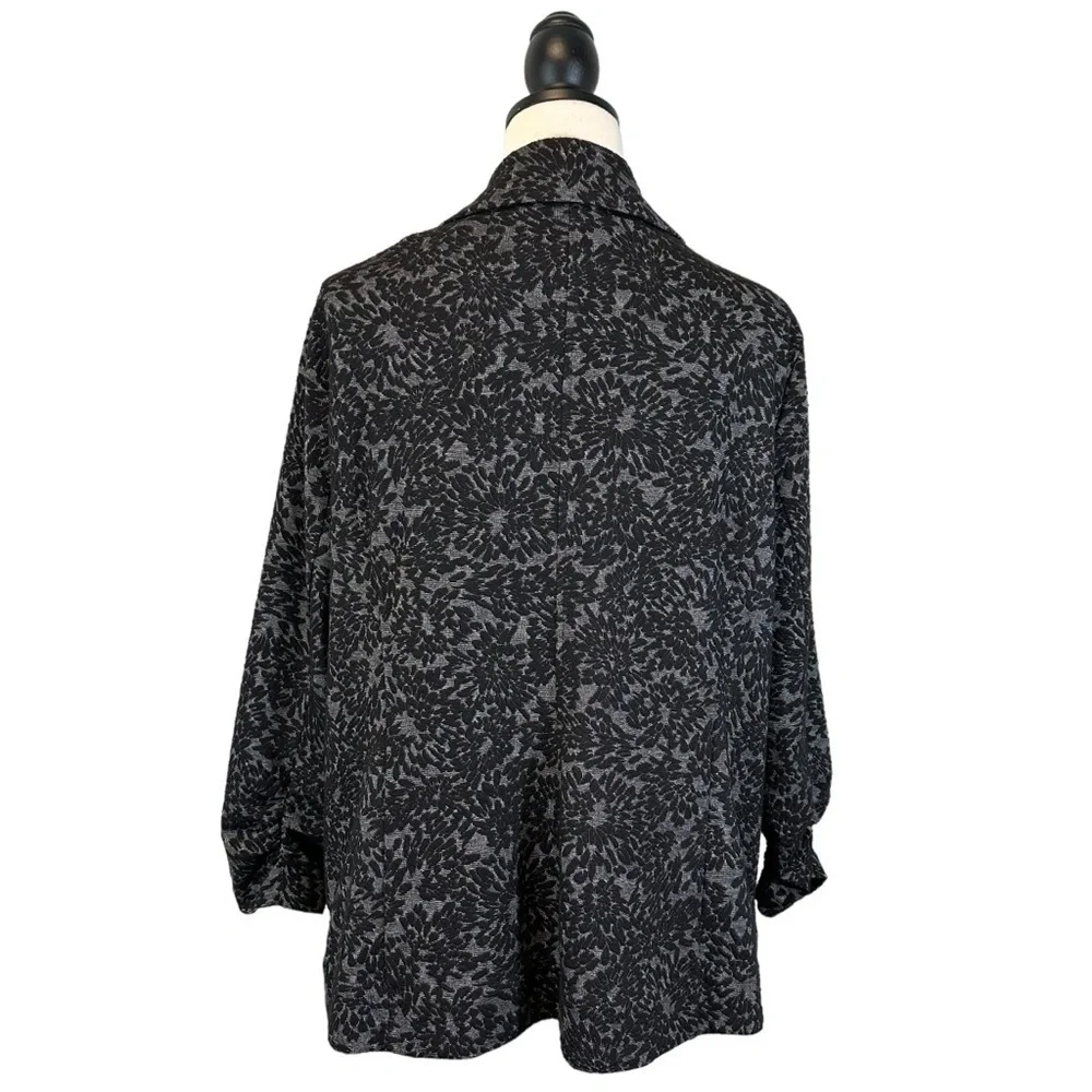 GNW Black Gray Jacket Open Front 3/4 Ruched Sleeve Size XL B34#56